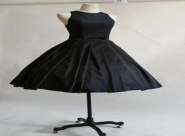 Attractive Simple Style Black Crew KneeLength Strapless Sheer Neckline Taffeta Ball Gown Ruffle Cocktail Dresses1149831