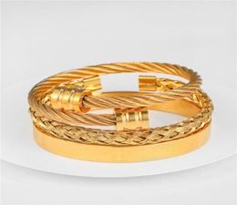 Bangle Luxury Spanish Scripture Woven Stainless Steel Bracelet Sets For Men Hip Hop Jewellery Pulseira Bileklik4765701