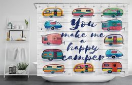 Shower Curtains RV Curtain Colourful Camper Happy Camping Travel Rustic Planks Waterproof Fabric Bathroom Decor Set With Hook1038502