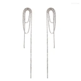 Dangle Earrings Long Chain Silver Claw Rhinestone Tassel Pendant Around Circle