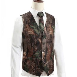 2023 Camo Men Groom Vests For Wedding Hunter Country Style Camouflage Pattern Mens Attire Vest 2 piece set Vest And Tie Custom Made Rea 228M