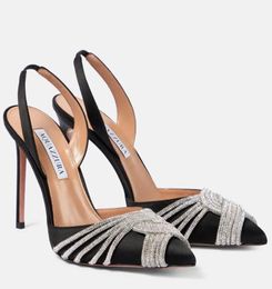 Luxury Aquazzura Gatsby Sandals Shoes Spiral Wraps Strap Pumps Stiletto Heels Pointed Toe Lady Gladiator Sandalias Wedding,Party,Dress EU35-43 With Box