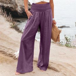 Womens Pants Women Summer High Waisted Cotton Linen Palazzo Wide Leg Long Pant with Pocket