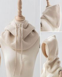 Scarves Unisex Knit Scarf Hood Hat Winter Women Cashmere Beanie Bonnet Lady Wool NeckFace Protect Balaclava Skullies Men Hooded1488731