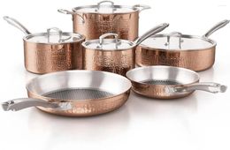 Cookware Sets Homaz Life-Pots And Pans Set Tri-Ply Stainless Steel Hammered Kitchen Induction Compatible