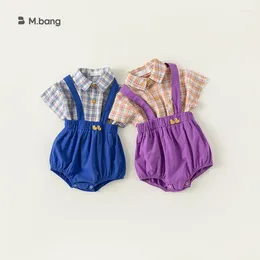 Clothing Sets Summer 0-2 Year Baby Boys 2PCS Clothes Set Single Breasted Plaid Shirt Elastic Duck Print Overalls Suit Born Boy Outfits