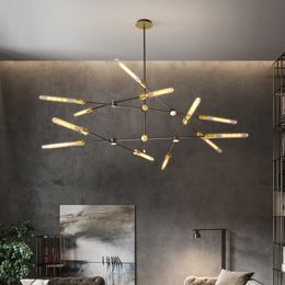 Nordic Glass Tube LED Chandelier for Living Dining Room Kitchen Bar Bedroom Pendant Lamp Home Decoration Hanging Light Fixture