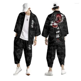 Women's Two Piece Pants Japanese Traditional Clothing 3D Print Kimono Men Retro Yukata Asian Fashion Tang Suit Harajuku Hanfu Jacket