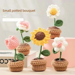 Decorative Flowers Simulation Potted Height: 9-11 Cm Creative Given To Family And Friends Gift Sunflower Tulip Knitting