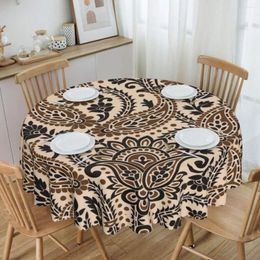Table Cloth Brown Paisley Floral Texture Tablecloth Round Waterproof Boho Bohemian Flowers Style Cover For Banquet 60 Inch