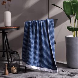 Towel 1pc Bath Cotton Beach Grid Stripe 70 140cm Blue Shower Towels Grey Washcloth For Bathroom Japanese Home Textile