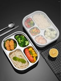 Dinnerware 316 Stainless Steel Divided Dinner Plate With PP Dust Lid Student Kindergarten Lunch Box High-capacity Tray Container