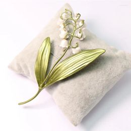 Brooches Europe And The United States Temperament Bell Orchid Flower Pearl Brooch Female Valley Green Leaves Plant Jewellery Accessories