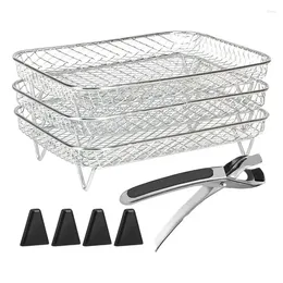 Double Boilers Air Fryer Accessories Set Rectangle 3-piece Tiered Dehydrator Rack Basket Tray Comes With Clips And Raised Feet