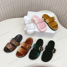 Velvet slides Women designer slipper suede lambskin Fur Sandals women platform double strap buckle sandal flatform mules SLip On triangle buckle Clogs