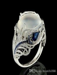 Engagement Wedding Rings Vintage Creative Silver Ring For Women Blue Opal Flower Moonstone Jewelry4792300