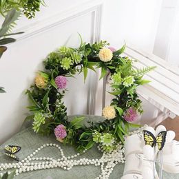 Decorative Flowers 1PC 38CM Simulation Small Ball Chrysanthemum/sword Orchid Grass Circle Creative Living Room. Restaurant Decoration Wreath