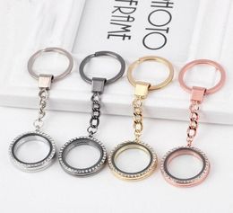 Fashion Pendant Key Chain Rhinestone Round Glass Floating Locket Keychains Key Ring Fit Floating Charms Keyrings Accessories8660102