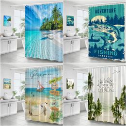 Shower Curtains Beach Holiday Palm Trees Coconut Tree Seaside Scenery Bathroom Decoration Polyester Fabric Bath Curtain