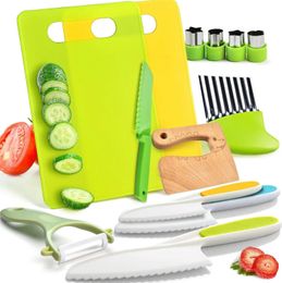 13 Pcs Montessori Kitchen Tools for Toddlers-Kids Cooking Sets Safe for Real Cooking Toddler Crinkle Cutter Kids Cutting Board 240510