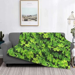 Blankets Clover Pattern Blanket Flannel Fleece Plant Throw Bedroom Sofa Decoration Lightweight Bedsprea All Season