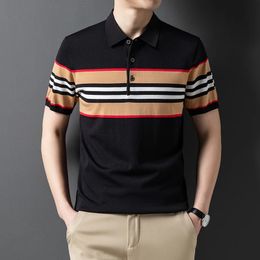 Luxury Brand 2024 Summer Mens High Quality Ice Silk Polo Shirt Business Leisure Seamless Comfort Lapel T-Shirt Mens Wear 240511