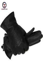 Winter men deer skin leather gloves male warm soft black sewing design men mittens imitate rabbit hair 70 wool lining07 LJ2012219519174