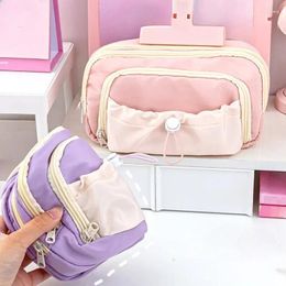 Pink 5 Layers Large Capacity Aesthetic Pencil Bag Stationery Holder Girl Zipper Pouch Case Student School Supplies