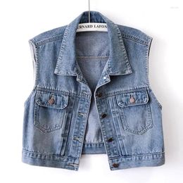 Women's Vests 2024 Spring Autumn Short Denim Vest Jacket Women Single Breasted Korean Slim Casual Jeans Waistcoat Tops Female