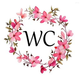 Window Stickers 1pc Pink Floral Ring WC Door Sticker Bathroom Toilet Background Decorative 30 30cm Home Decor Accessories