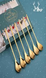 Cute dessert tableware Christmas tree sock ball decoration gift set 410 stainless steel tea coffee metal spoon and fork4724548