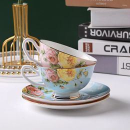 Mugs Ceramic Coffee Cup Hand-painted Flower Home Office Mug With Plate Breakfast Milk Juice Tea Handle Gift Microwave Safe