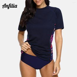 Women's Swimwear Anfilia Ladies Short Sleeve Rashguard Women Quick-drying Shirt Floral Print Rash Guard TUPF 50 Surfing Top Running Biking