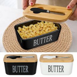 Plates Rectangular Ceramic Butter Box Large Holder With Cutter Restaurant Sealed Storage Container Kitchen Tools