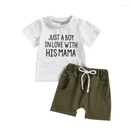 Clothing Sets Summer Outfit For Baby Boys Letter Print Round Neck Short Sleeve T-shirt Tops And Casual Elastic Shorts Infant Set