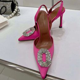 Designer sexy tacchi alti seta Rhinestone Nuovi sandali Donne appuntite Festa Fashion Spolti Scarpe da spina per feste per feste