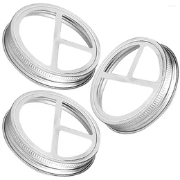 Dinnerware 3 Pcs Stainless Steel Toothbrush Cover Mason Jar Lid Replacement Bottle Holder Lids Cup Glass Split-type Tinplate