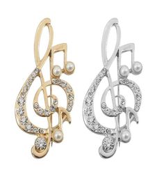 Pins Brooches 2022 High Quality Musical Note Rhinestone Brooch For Elegant Women With Pearl Crystal Gold Girls Charm Jewelry Gift9398983