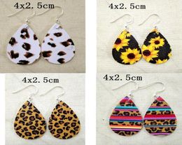 High Quality Sunflower Printed Faux Leather Teardrop Earrings Colorful Layered Flower Pattern Water Drop Earrings Creative Gifts9579948