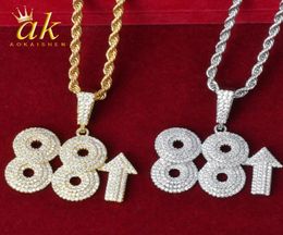 Number 88 with Arrow Rock Necklace for Men Gold Colour Material Copper Cubic Zircons Hip Hop Jewellery With Rope Chain5158176