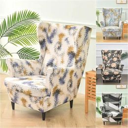 Chair Covers Printed Wing Stretch Wingback Armchair Slipcover With Seat Cushion Cover Elastic Removable Sofa Furniture Protector