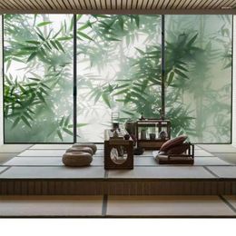 Window Stickers Privacy Glass Frosted Sticker Bamboo Leaf Pattern Anti-UV Film Glue-Free Static Cling Door Tint