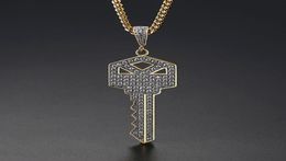 New Men039s Key Style Pendant Necklace Ice Out Cubic Zircon Gold Color Fashion Rock Street Hip Hop Jewelry With Chain For Gift9651888