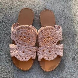 Slippers 2024 Summer Comfortable Women's Open Toe Sandals Breathable Lace Mesh Beach Casual Fashion Low-heeled Sandles Woman