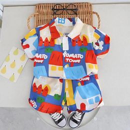 Clothing Sets 2024 Summer Clothes For Kids Baby Boy 1 To 5 Years Printed Turn-down Collar Short Sleeve T-shirts And Shorts Boys Outfit Set