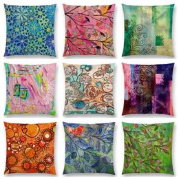 Pillow Abstract Colours Art Painting Pastel Branch Leaf Colourful Blocks Fantasy Decorative Pattern Sofa Throw