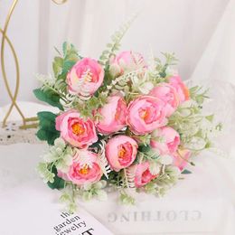 Decorative Flowers 6 Heads 32cm Length Pink Peony Silk Artificial Bouquet Fake For Wedding Home Decoration Outdoor Party Props