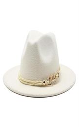 Black white Wide Brim Simple Top Hat Panama Solid Felt Fedoras Hat for Men Women artificial wool Blend Jazz Cap214L6500713