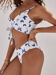 Women's Swimwear Butterfly Printed Female Swimsuit High Waist Bikini Women Two-pieces Set Bather Bathing Suit Swim Lady K3650