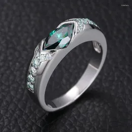 Cluster Rings 925 Sterling Silver Marquise Cut Green Moissanite Men Ring Fine Jewelry Certified Diamond Wedding Pass